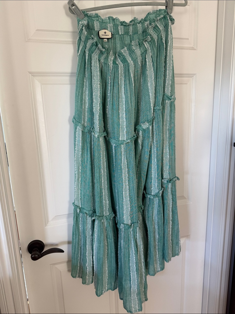 Tuckernuck Striped Seafoam Green Tiered Maxi Skirt
